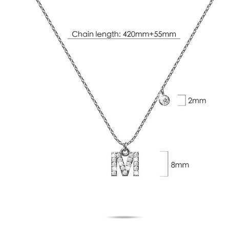 Solid 925 Sterling Silver Initial Crystal Personalised Alphabet Letter Necklace Silver
